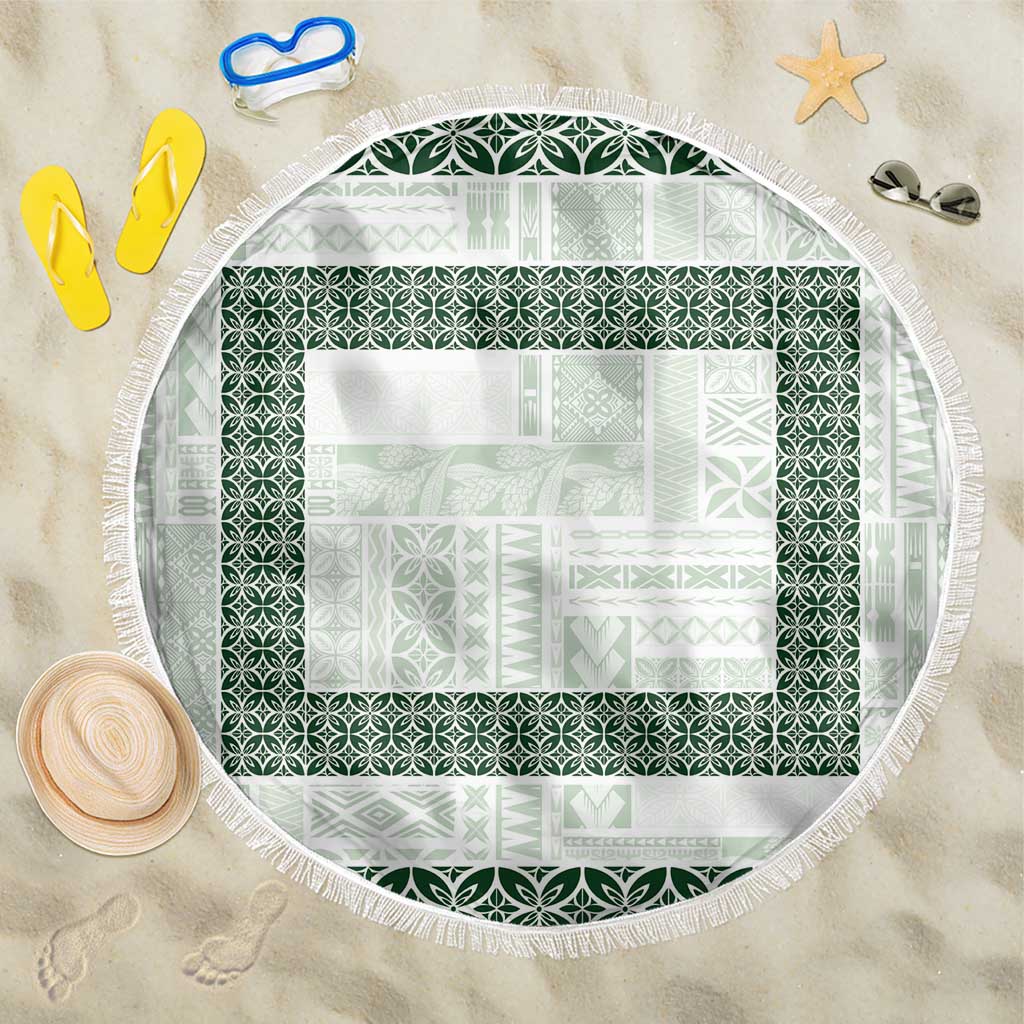 Samoa Siapo Green Trimmed Beach Blanket Samoa White Sunday LT01 One Size 150cm Green - Polynesian Pride