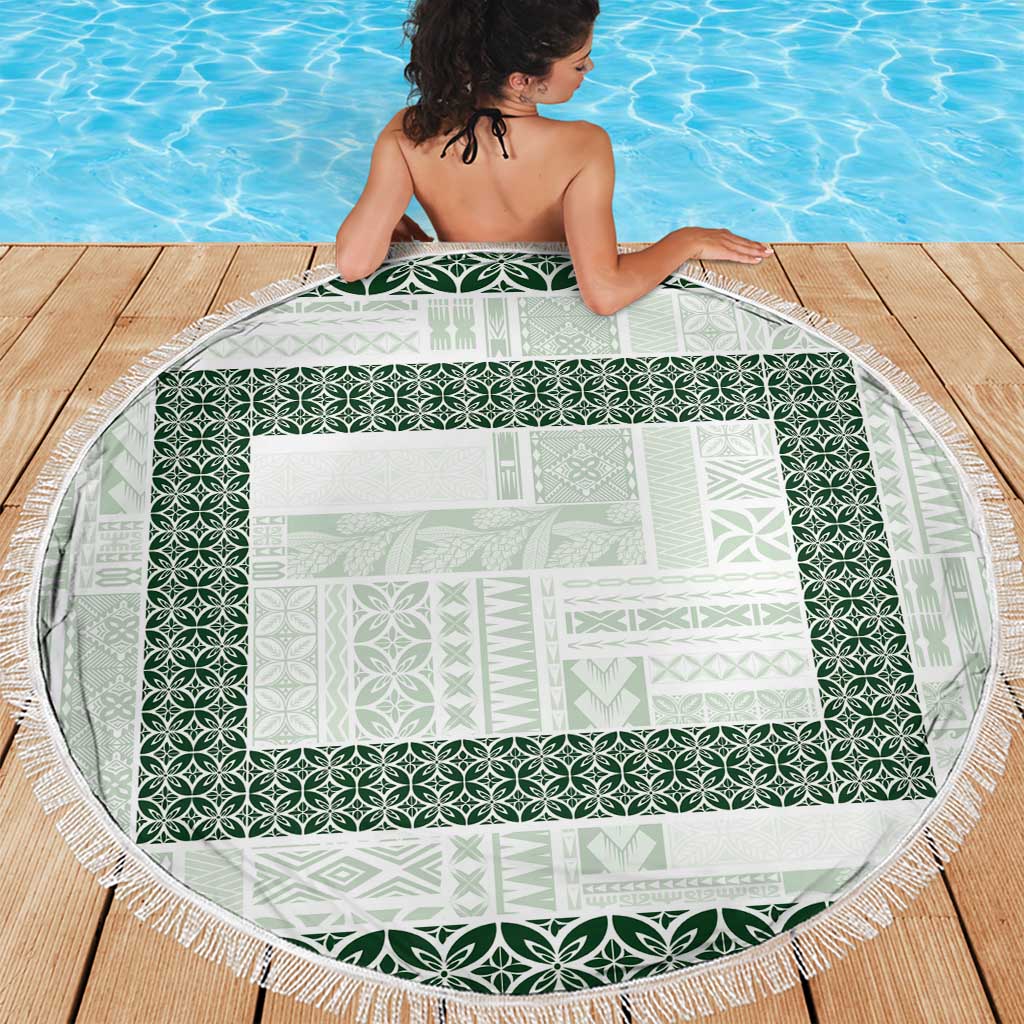 Samoa Siapo Green Trimmed Beach Blanket Samoa White Sunday LT01 - Polynesian Pride