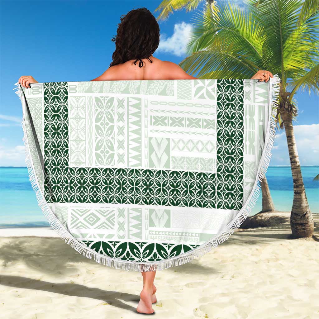 Samoa Siapo Green Trimmed Beach Blanket Samoa White Sunday LT01 - Polynesian Pride