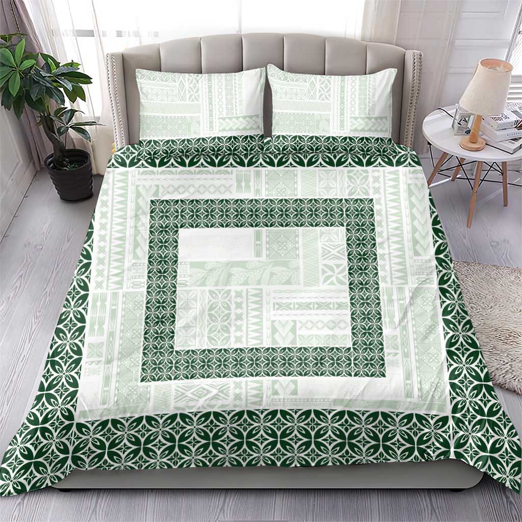 Samoa Siapo Green Trimmed Bedding Set Samoa White Sunday - Polynesian Pride