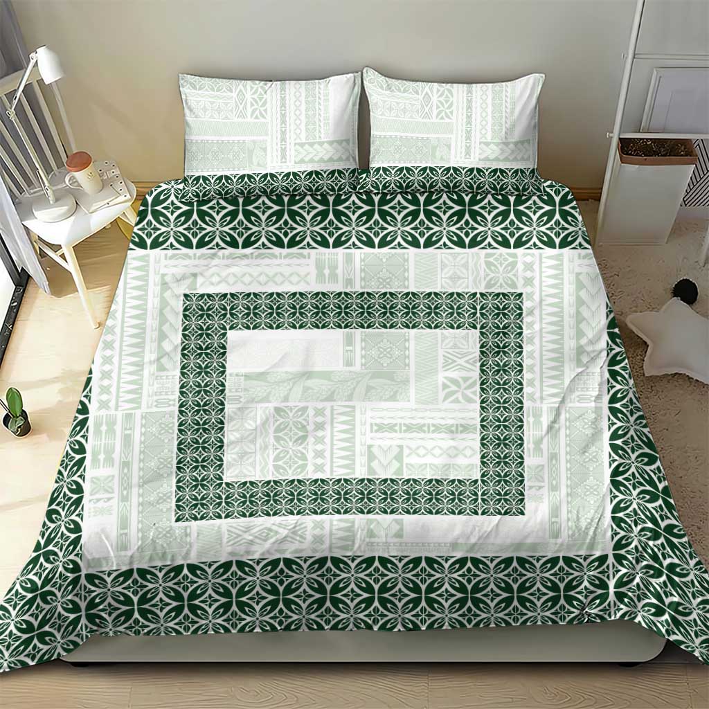 Samoa Siapo Green Trimmed Bedding Set Samoa White Sunday - Polynesian Pride