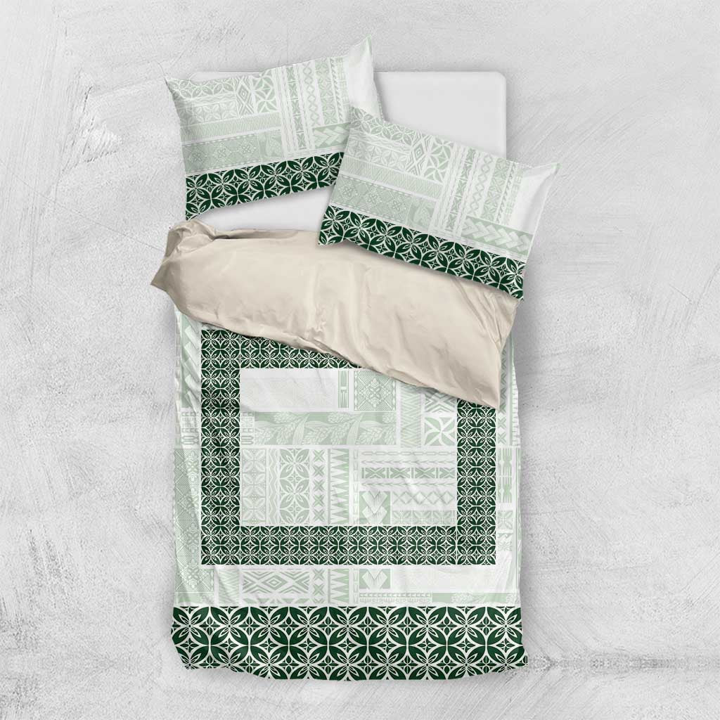 Samoa Siapo Green Trimmed Bedding Set Samoa White Sunday - Polynesian Pride
