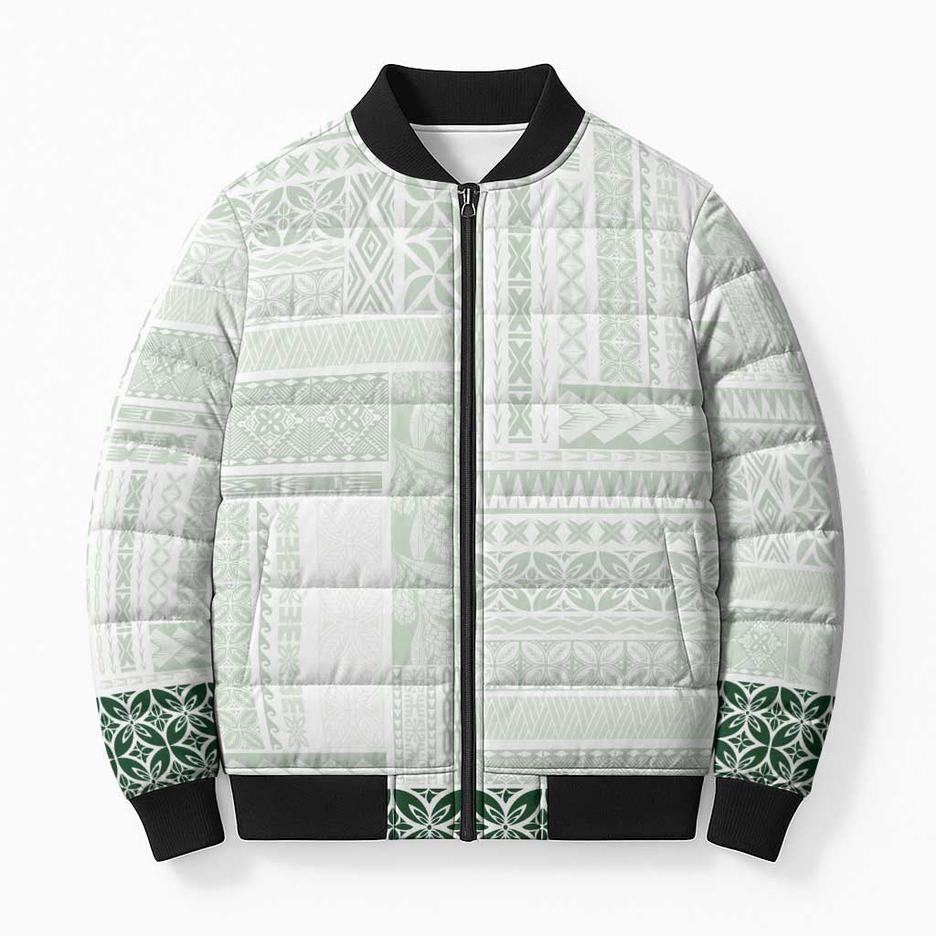 Samoa Siapo Green Trimmed Bomber Puffer Jacket Samoa White Sunday LT01 Unisex Green - Polynesian Pride