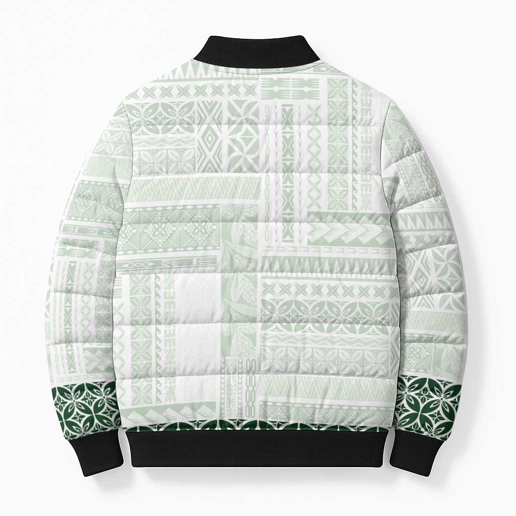 Samoa Siapo Green Trimmed Bomber Puffer Jacket Samoa White Sunday LT01 - Polynesian Pride