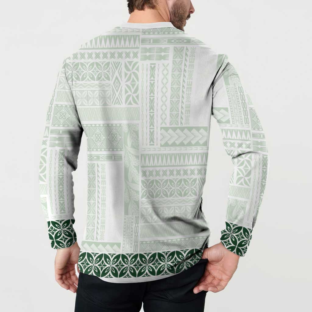 Samoa Siapo Green Trimmed Button Sweatshirt Samoa White Sunday - Polynesian Pride