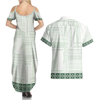 Samoa Siapo Green Trimmed Couples Matching Summer Maxi Dress and Hawaiian Shirt Samoa White Sunday - Polynesian Pride