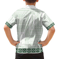 Samoa Siapo Green Trimmed Family Matching Off The Shoulder Long Sleeve Dress and Hawaiian Shirt Samoa White Sunday - Polynesian Pride