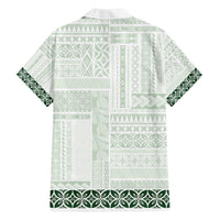 Samoa Siapo Green Trimmed Family Matching Off The Shoulder Long Sleeve Dress and Hawaiian Shirt Samoa White Sunday - Polynesian Pride