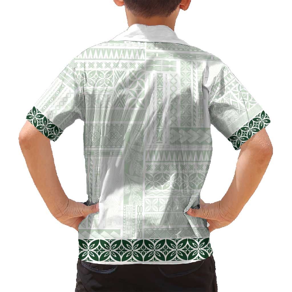 Samoa Siapo Green Trimmed Family Matching Off Shoulder Short Dress and Hawaiian Shirt Samoa White Sunday - Polynesian Pride