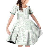 Samoa Siapo Green Trimmed Family Matching Off Shoulder Short Dress and Hawaiian Shirt Samoa White Sunday - Polynesian Pride