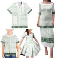 Samoa Siapo Green Trimmed Family Matching Puletasi and Hawaiian Shirt Samoa White Sunday - Polynesian Pride