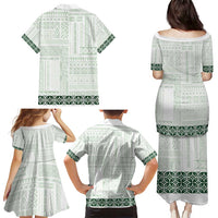 Samoa Siapo Green Trimmed Family Matching Puletasi and Hawaiian Shirt Samoa White Sunday - Polynesian Pride