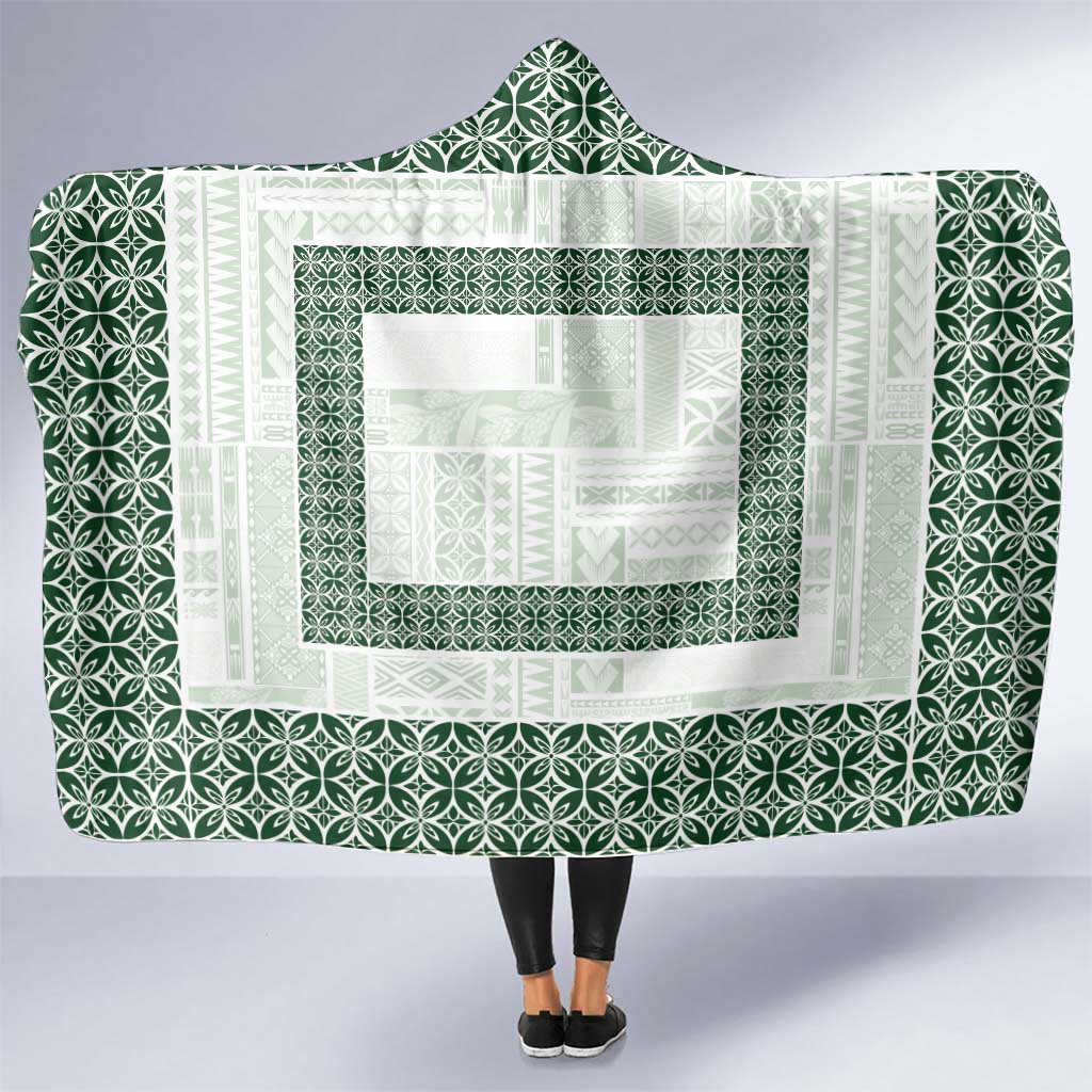 Samoa Siapo Green Trimmed Hooded Blanket Samoa White Sunday - Polynesian Pride