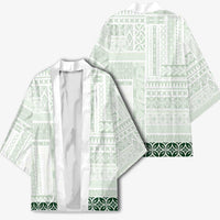 Samoa Siapo Green Trimmed Kimono Samoa White Sunday - Polynesian Pride
