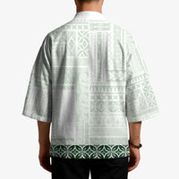 Samoa Siapo Green Trimmed Kimono Samoa White Sunday - Polynesian Pride