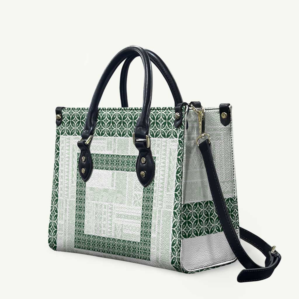 Samoa Siapo Green Trimmed Leather Bag Samoa White Sunday - Polynesian Pride