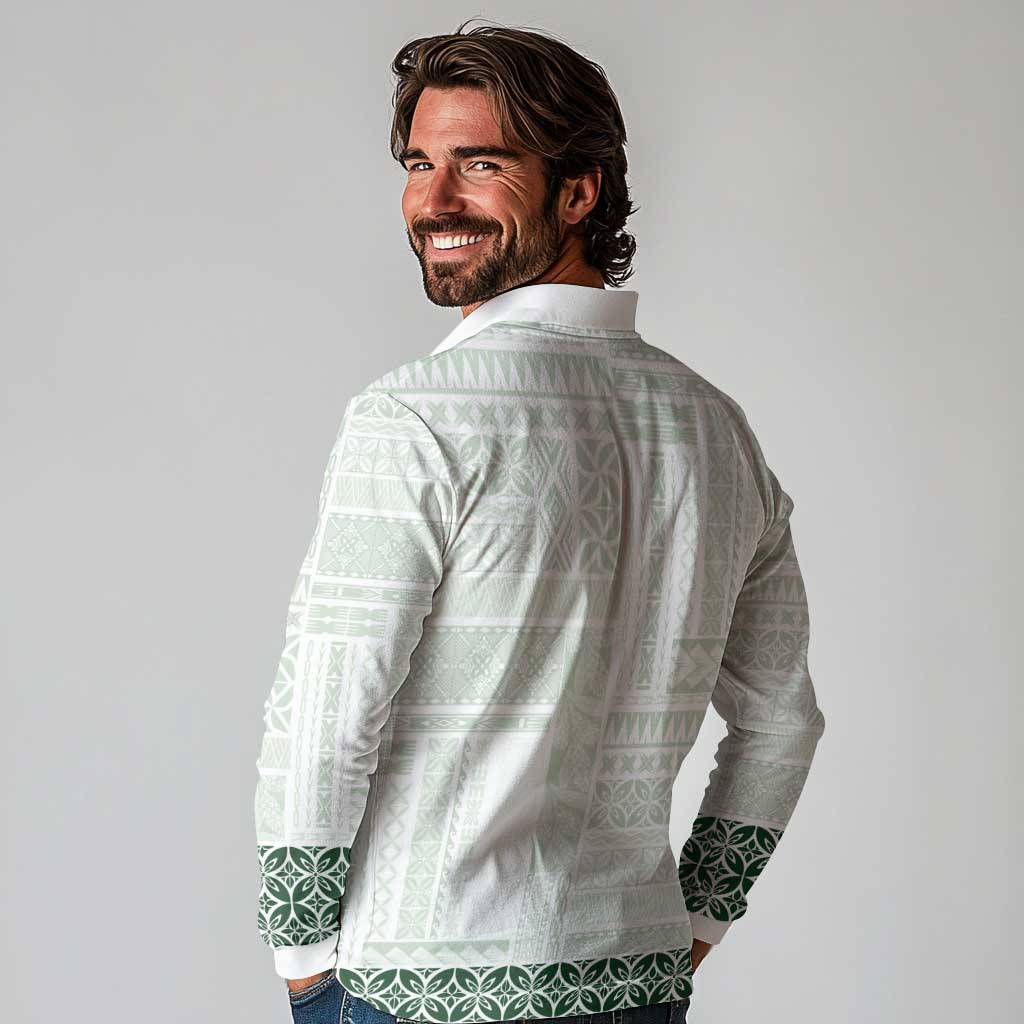 Samoa Siapo Green Trimmed Long Sleeve Polo Shirt Samoa White Sunday - Polynesian Pride