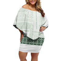 Samoa Siapo Green Trimmed Off Shoulder Short Dress Samoa White Sunday - Polynesian Pride