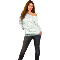Samoa Siapo Green Trimmed Off Shoulder Sweater Samoa White Sunday - Polynesian Pride