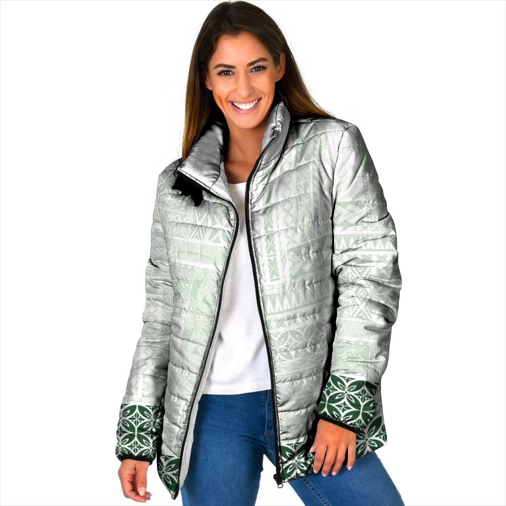 Samoa Siapo Green Trimmed Padded Jacket Samoa White Sunday LT01 Women Green - Polynesian Pride