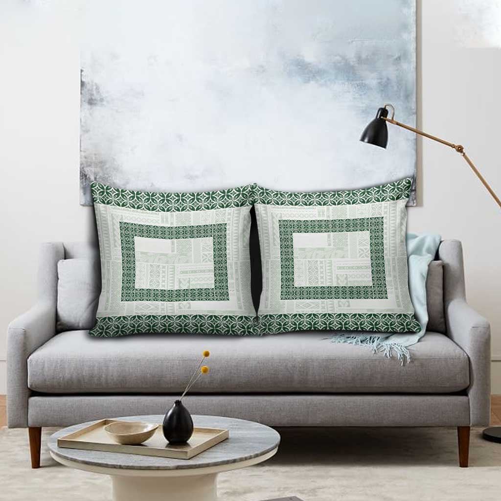 Samoa Siapo Green Trimmed Pillow Cover Samoa White Sunday - Polynesian Pride