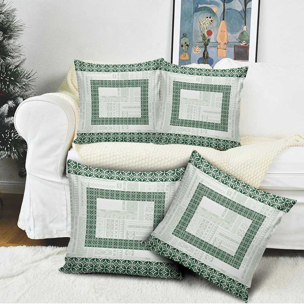 Samoa Siapo Green Trimmed Pillow Cover Samoa White Sunday - Polynesian Pride