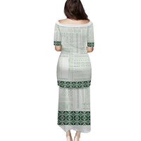 Samoa Siapo Green Trimmed Puletasi Samoa White Sunday - Polynesian Pride