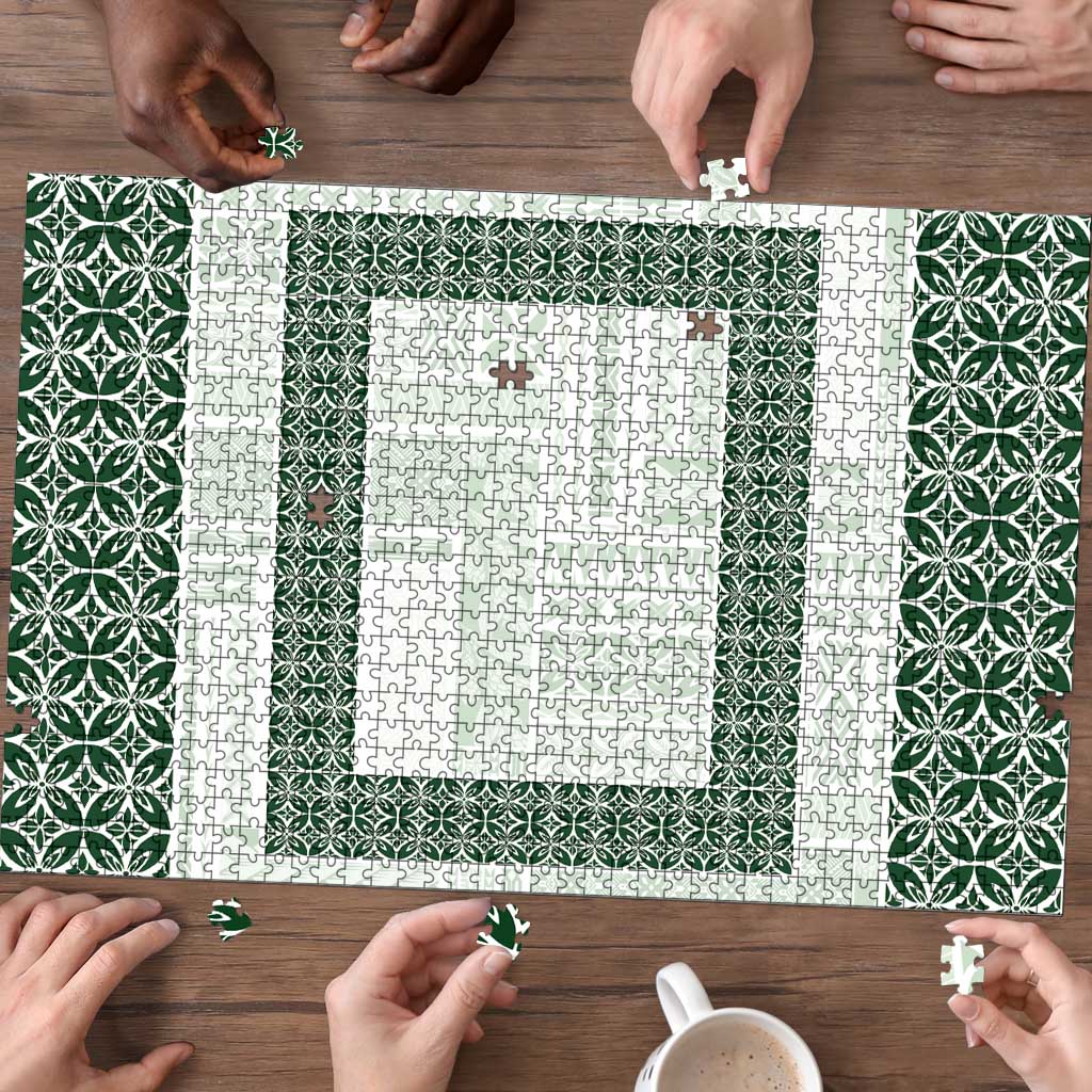 Samoa Siapo Green Trimmed Puzzle Samoa White Sunday - Polynesian Pride