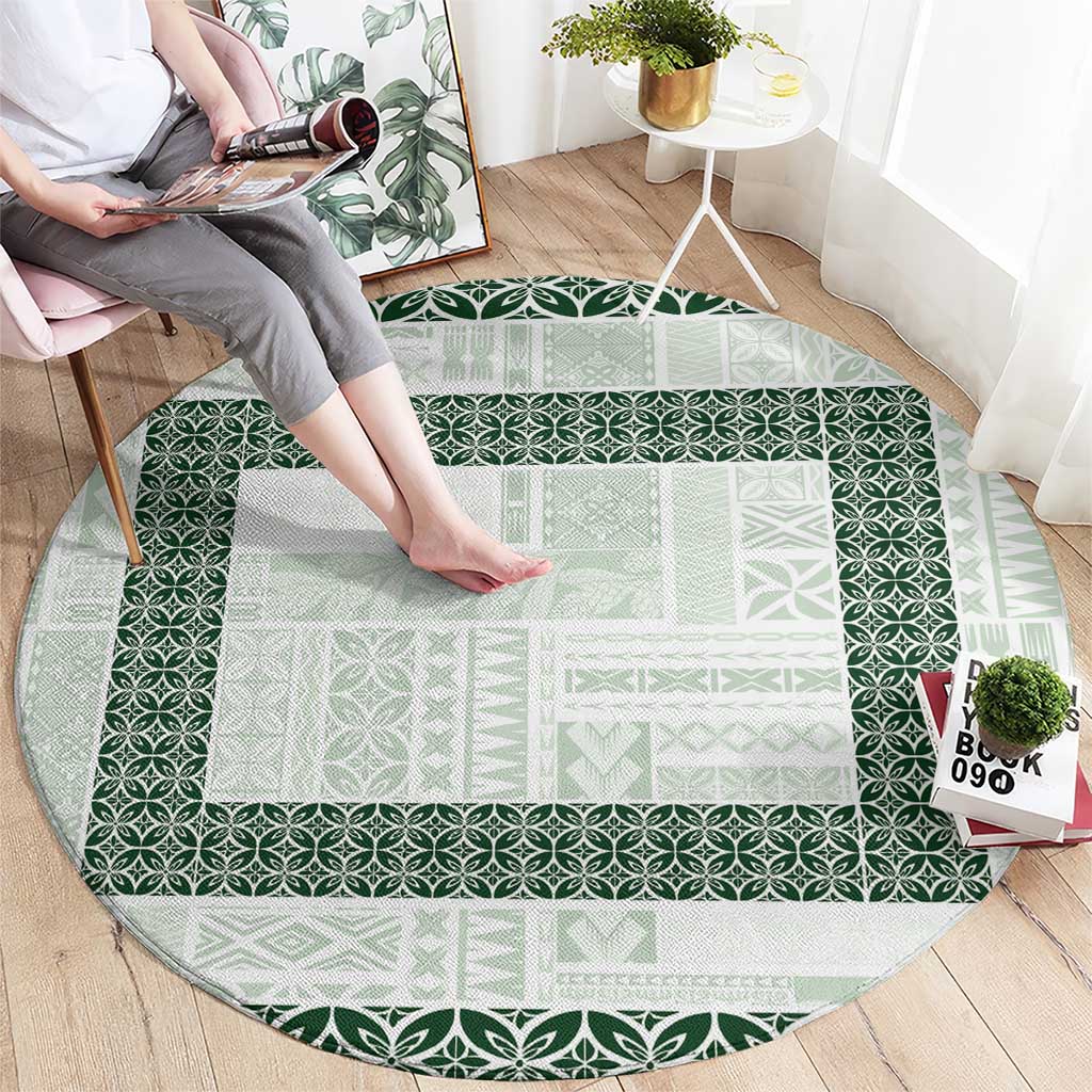 Samoa Siapo Green Trimmed Round Carpet Samoa White Sunday - Polynesian Pride