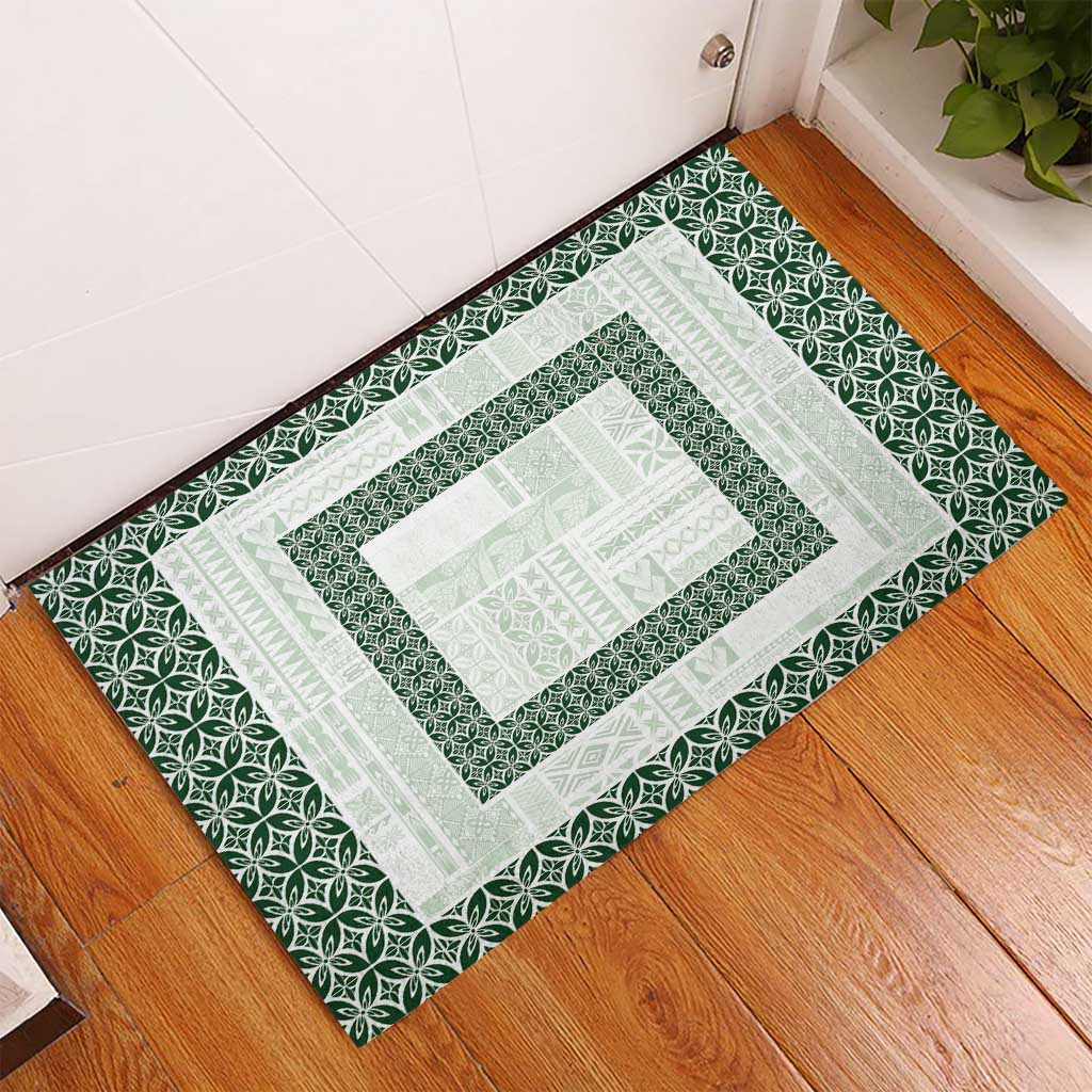 Samoa Siapo Green Trimmed Rubber Doormat Samoa White Sunday - Polynesian Pride