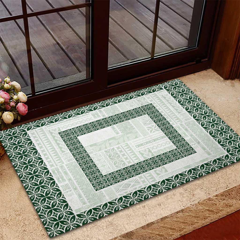 Samoa Siapo Green Trimmed Rubber Doormat Samoa White Sunday - Polynesian Pride