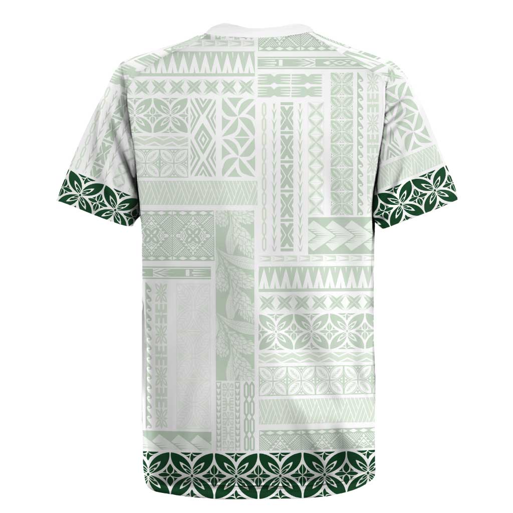 Samoa Siapo Green Trimmed Rugby Jersey Samoa White Sunday - Polynesian Pride