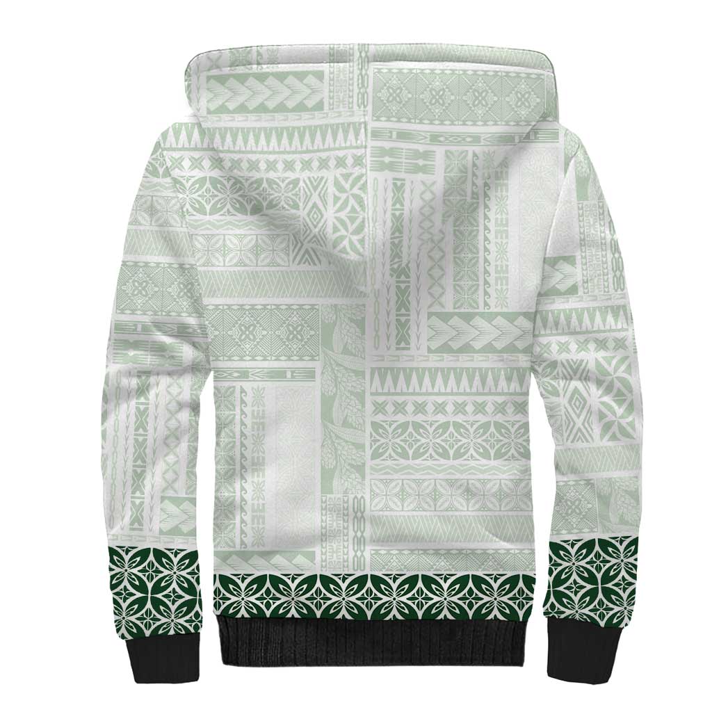 Samoa Siapo Green Trimmed Sherpa Hoodie Samoa White Sunday LT01 - Polynesian Pride