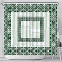 Samoa Siapo Green Trimmed Shower Curtain Samoa White Sunday - Polynesian Pride