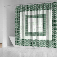 Samoa Siapo Green Trimmed Shower Curtain Samoa White Sunday - Polynesian Pride
