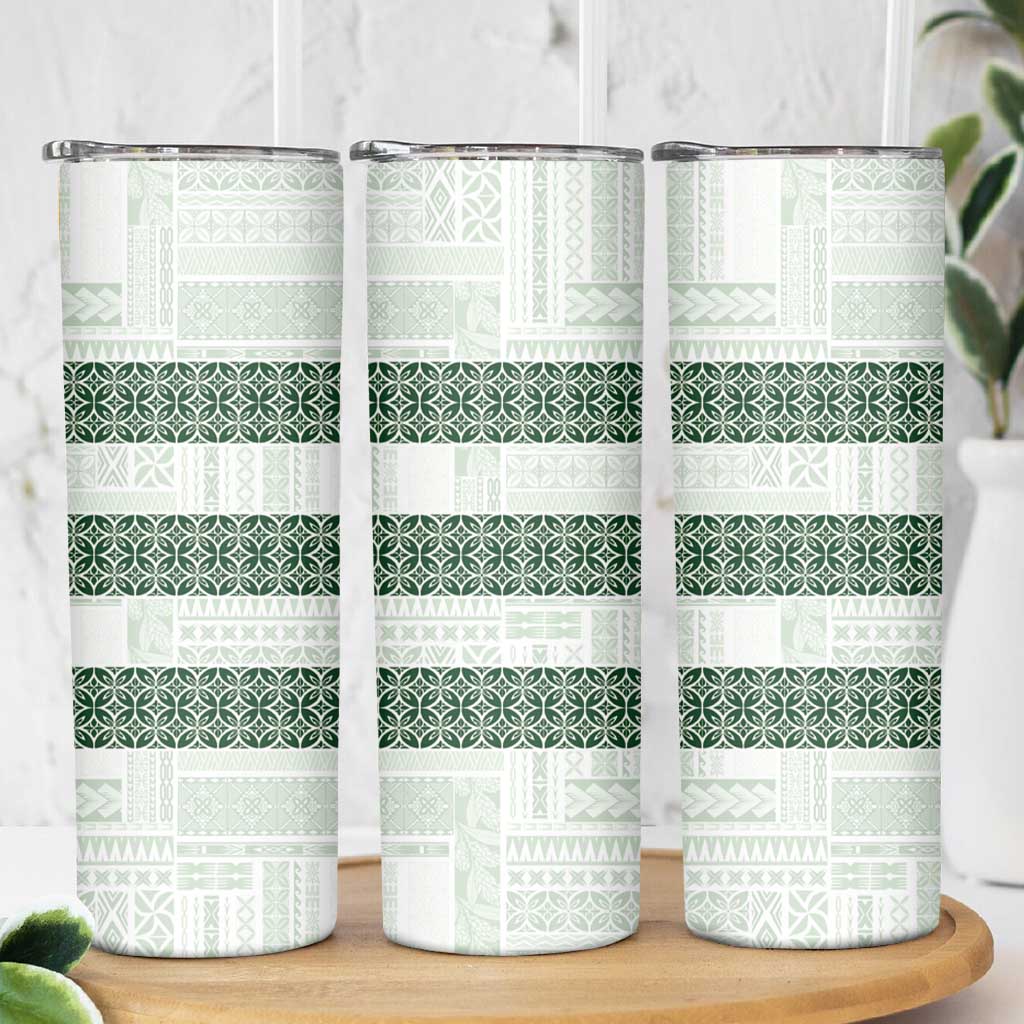 Samoa Siapo Green Trimmed Skinny Tumbler Samoa White Sunday - Polynesian Pride
