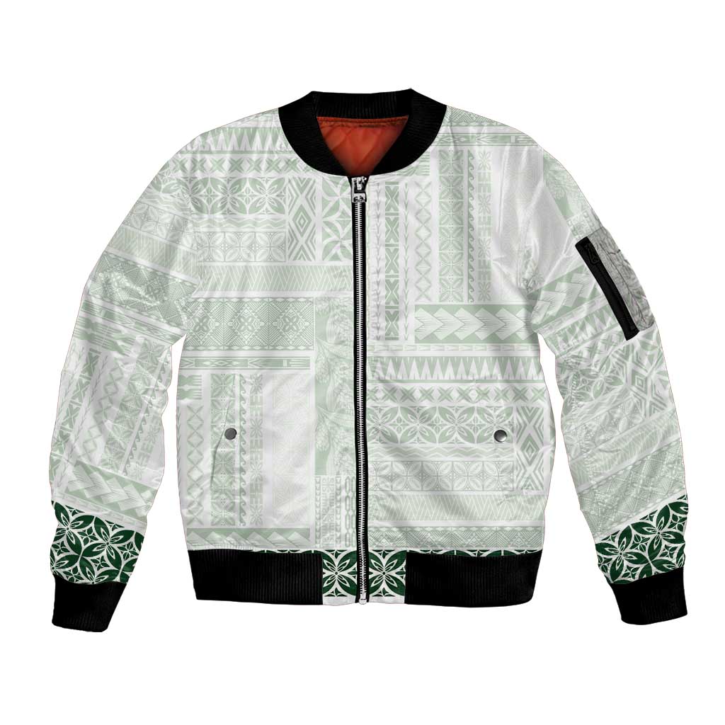 Samoa Siapo Green Trimmed Sleeve Zip Bomber Jacket Samoa White Sunday - Polynesian Pride