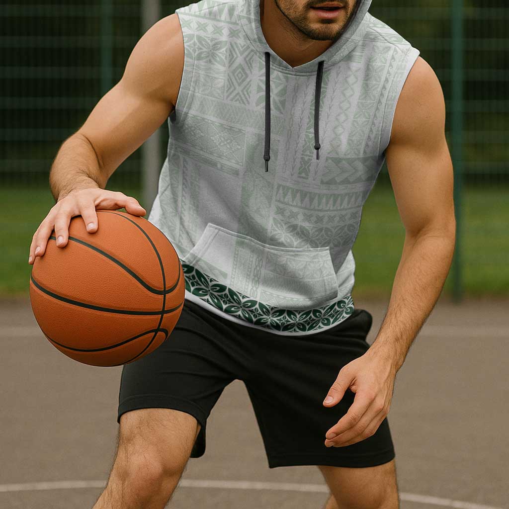Samoa Siapo Green Trimmed Sleeveless Hoodie Samoa White Sunday - Polynesian Pride