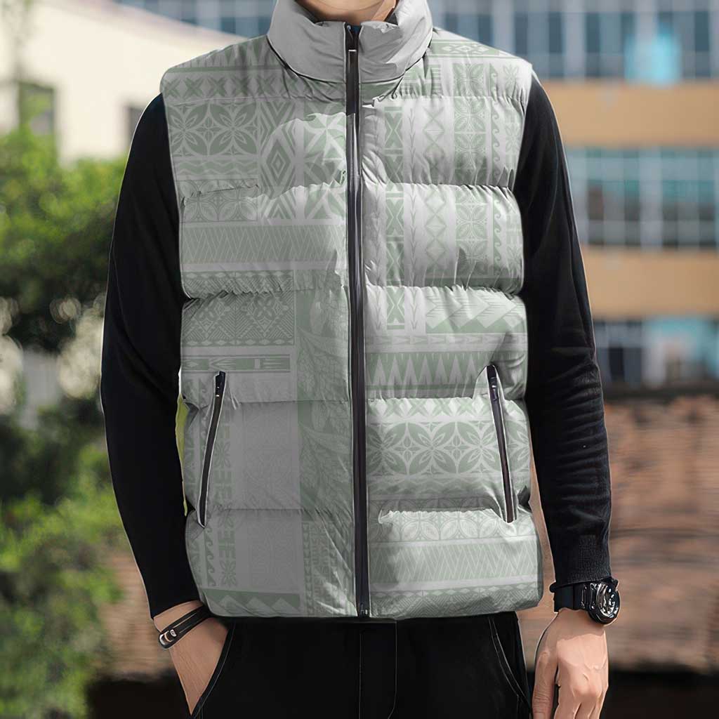 Samoa Siapo Green Trimmed Sleeveless Puffer Jacket Samoa White Sunday LT01 - Polynesian Pride