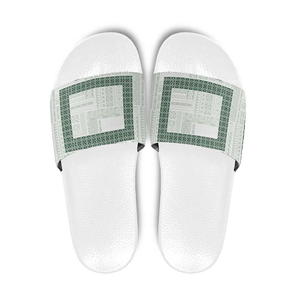 Samoa Siapo Green Trimmed Slide Sandals Samoa White Sunday LT01 Green - Polynesian Pride