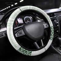 Samoa Siapo Green Trimmed Steering Wheel Cover Samoa White Sunday LT01 Universal Fit Green - Polynesian Pride