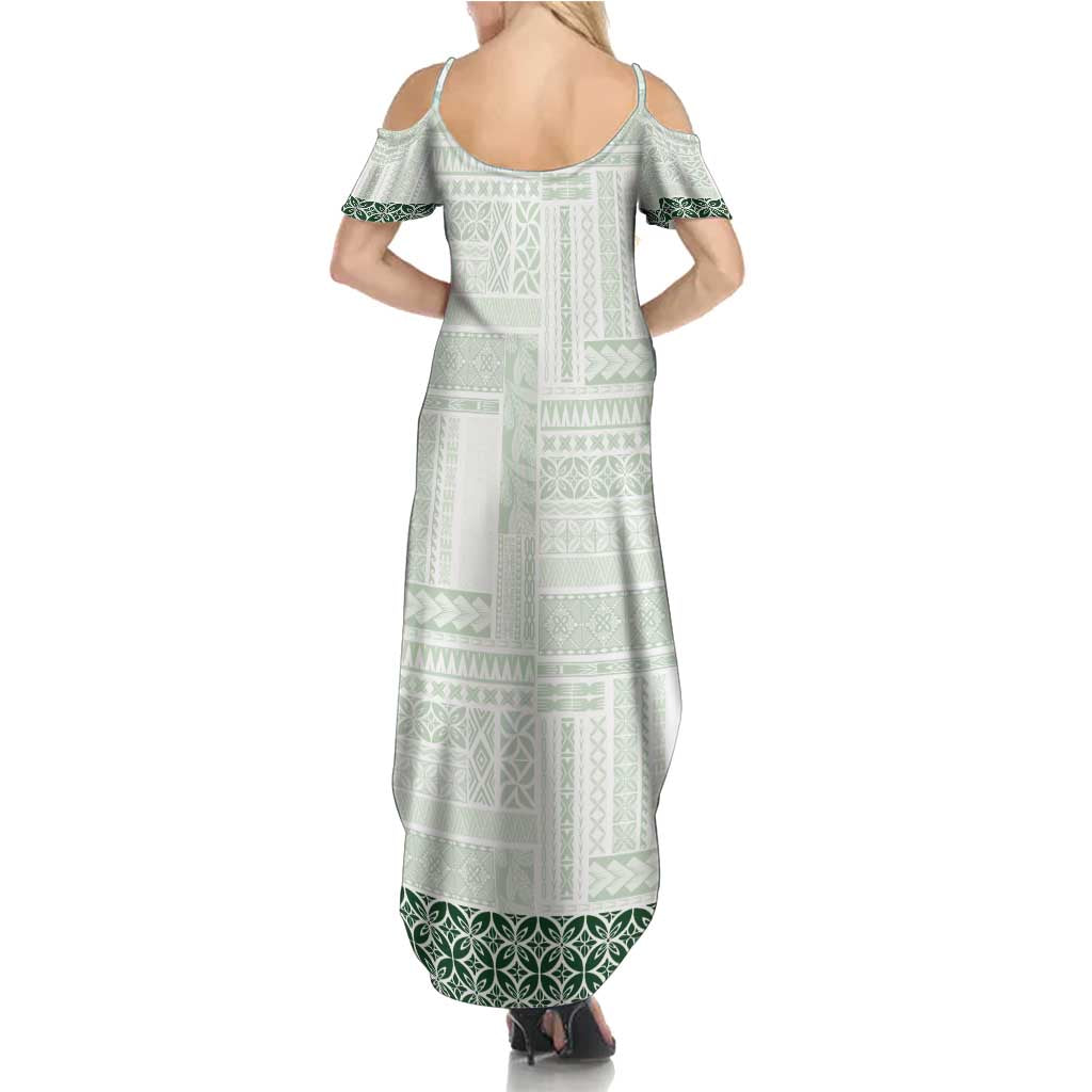 Samoa Siapo Green Trimmed Summer Maxi Dress Samoa White Sunday - Polynesian Pride