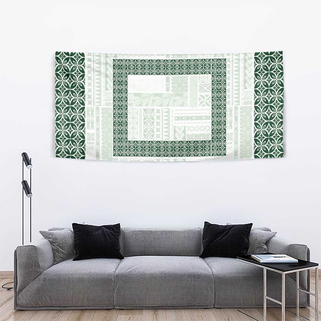 Samoa Siapo Green Trimmed Tapestry Samoa White Sunday - Polynesian Pride