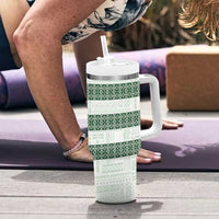 Samoa Siapo Green Trimmed Tumbler With Handle Samoa White Sunday - Polynesian Pride