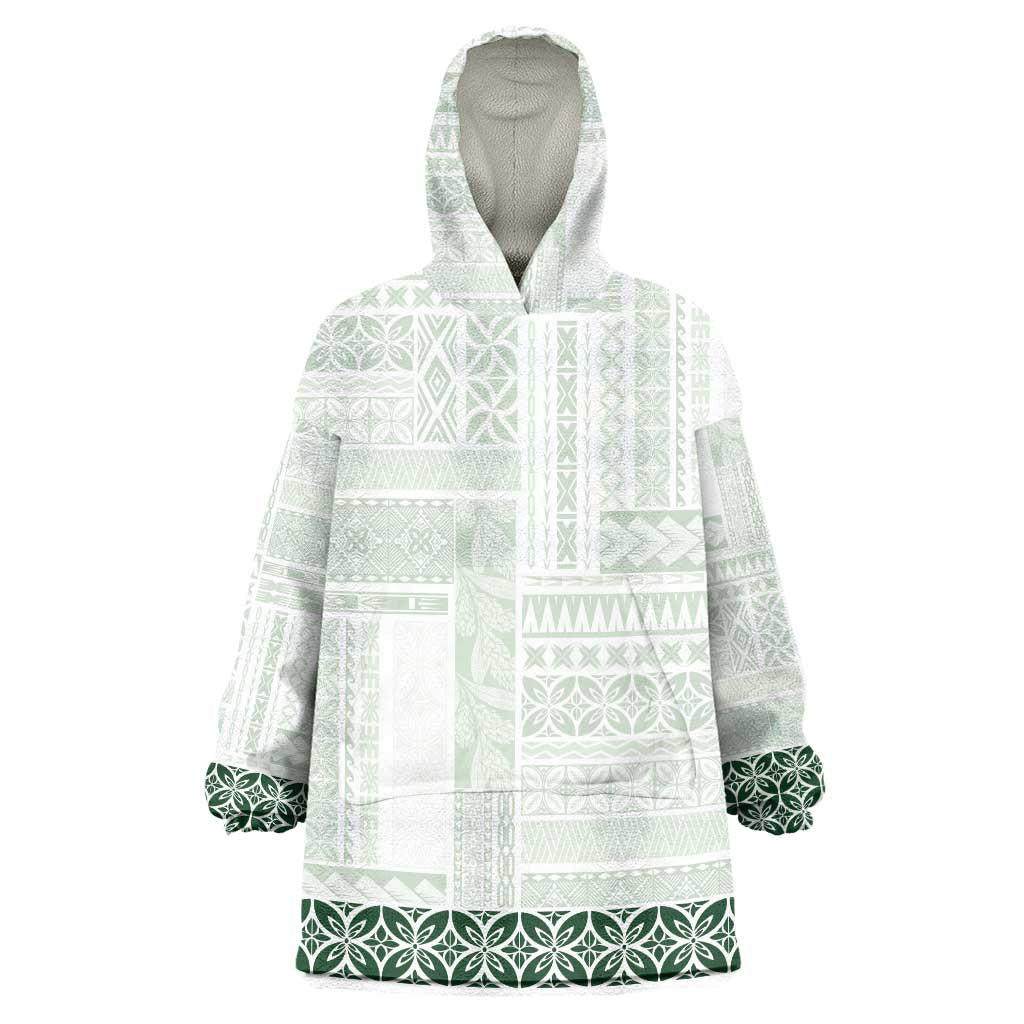 Samoa Siapo Green Trimmed Wearable Blanket Hoodie Samoa White Sunday LT01 One Size Green - Polynesian Pride