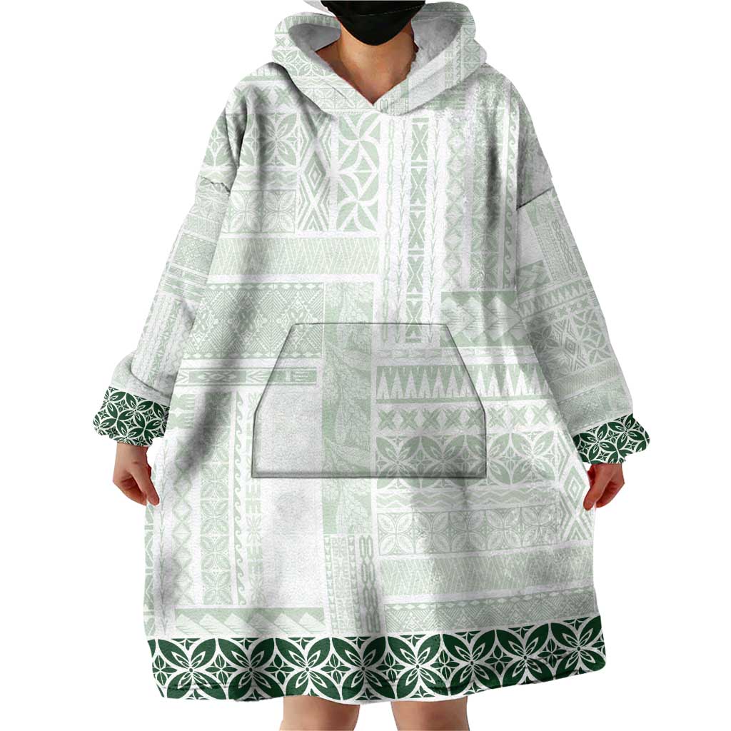 Samoa Siapo Green Trimmed Wearable Blanket Hoodie Samoa White Sunday LT01 - Polynesian Pride