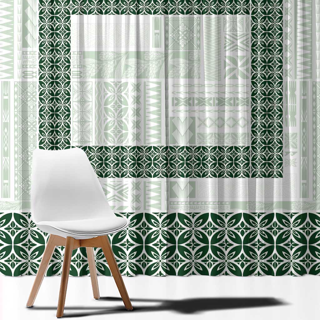 Samoa Siapo Green Trimmed Window Curtain Samoa White Sunday - Polynesian Pride