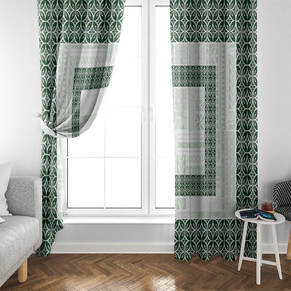 Samoa Siapo Green Trimmed Window Curtain Samoa White Sunday - Polynesian Pride