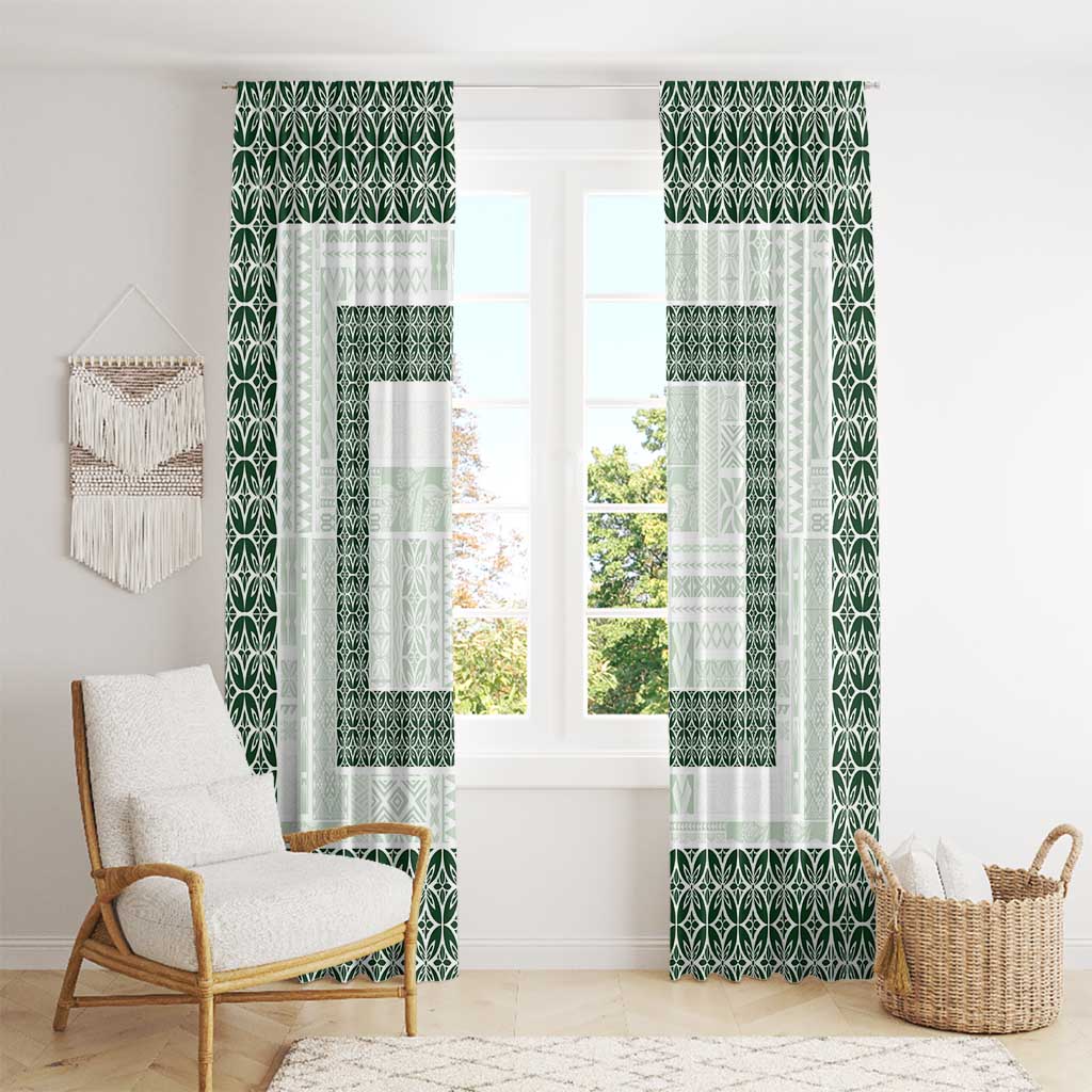 Samoa Siapo Green Trimmed Window Curtain Samoa White Sunday - Polynesian Pride