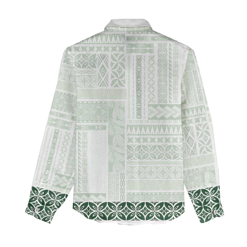 Samoa Siapo Green Trimmed Women Casual Shirt Samoa White Sunday - Polynesian Pride